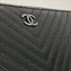 Chanel Long Wallet V Stitch Lambskin Black Men's Women's