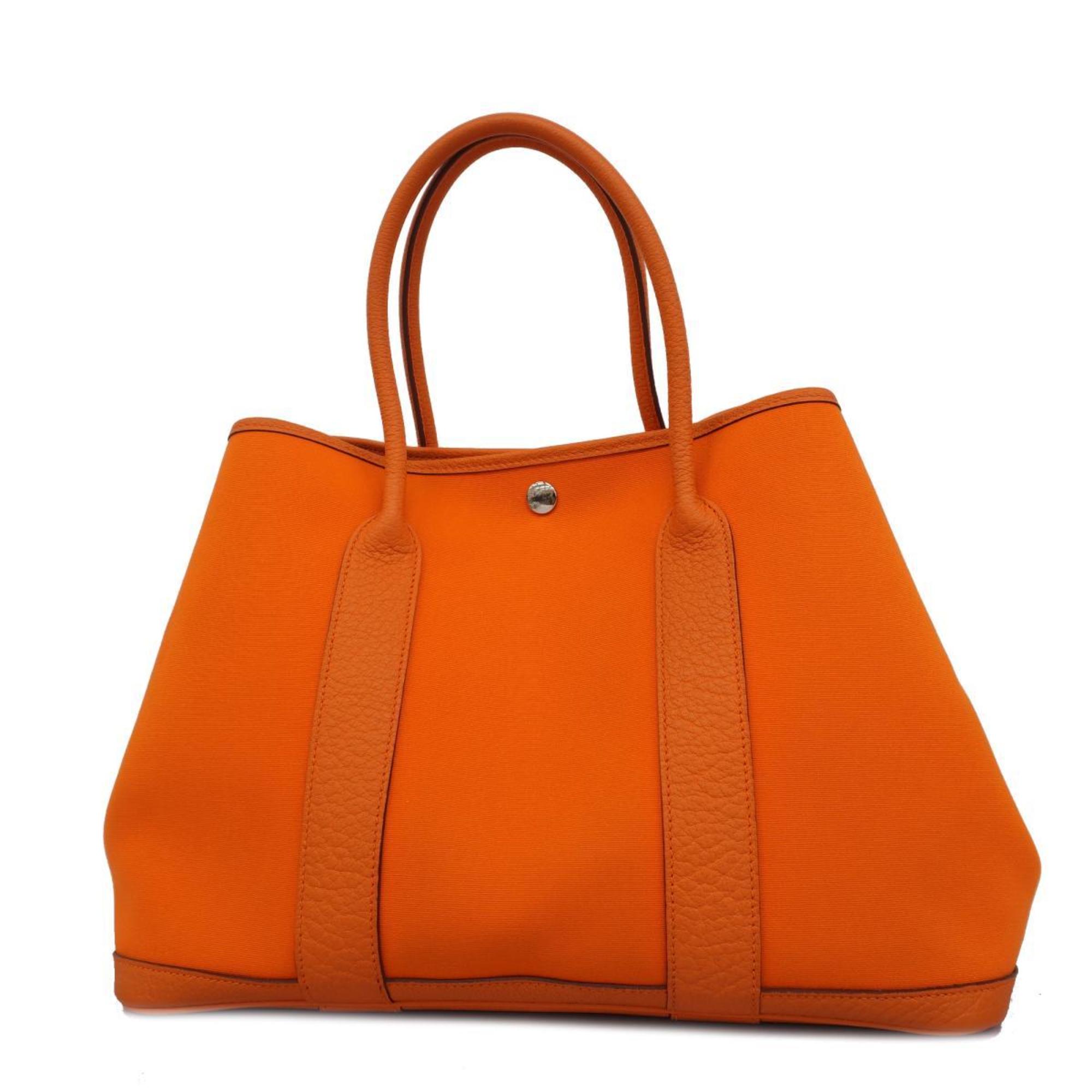 Hermes Tote Bag Garden PM □Q Stamp Toile Officier Orange Women's