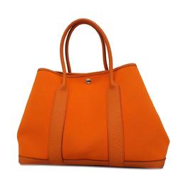 Hermes Tote Bag Garden PM □Q Stamp Toile Officier Orange Women's