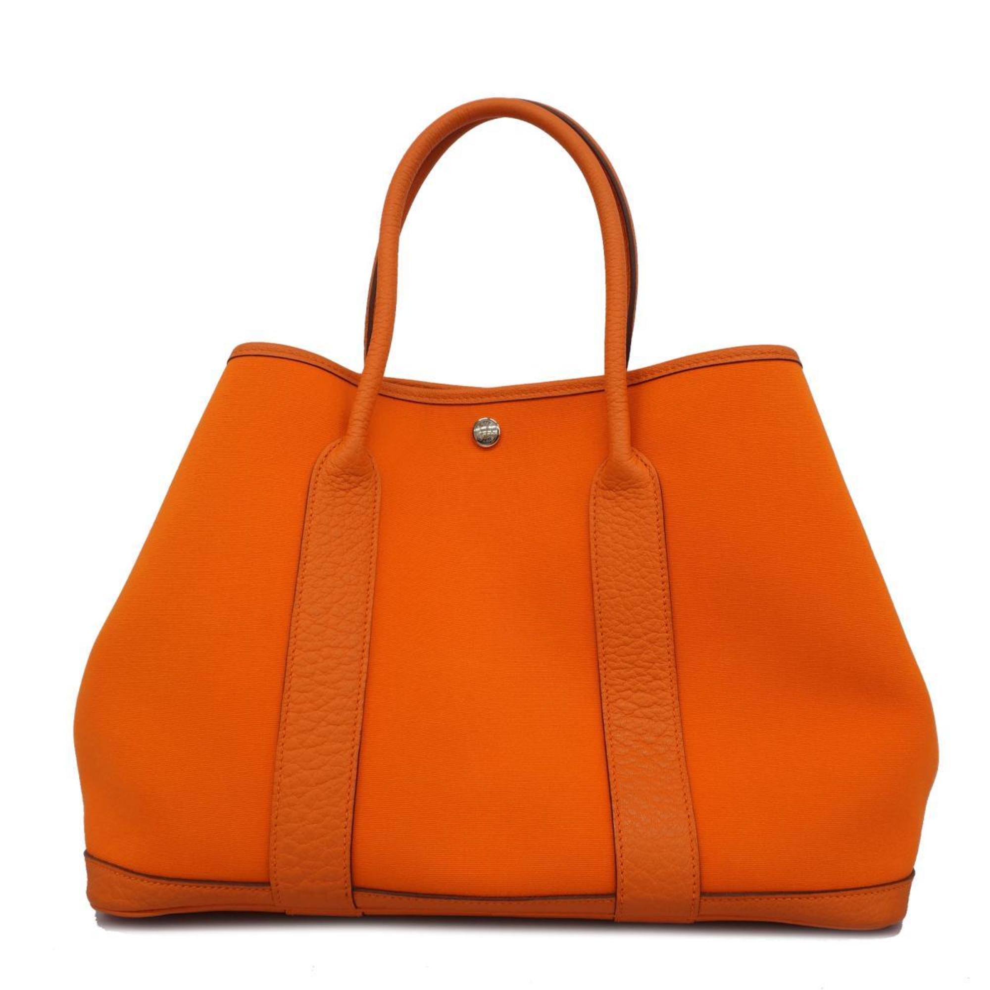 Hermes Tote Bag Garden PM □Q Stamp Toile Officier Orange Women's