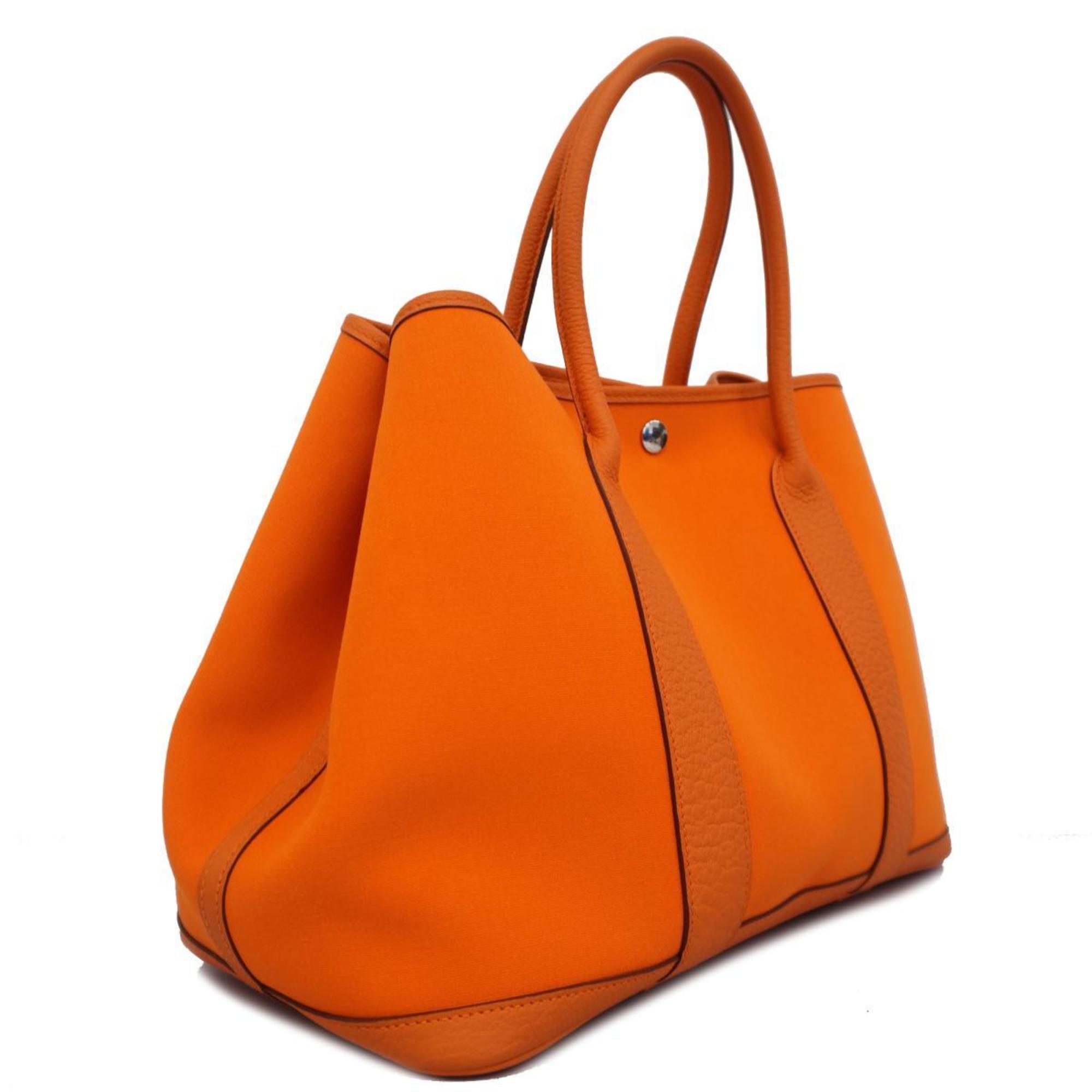 Hermes Tote Bag Garden PM □Q Stamp Toile Officier Orange Women's