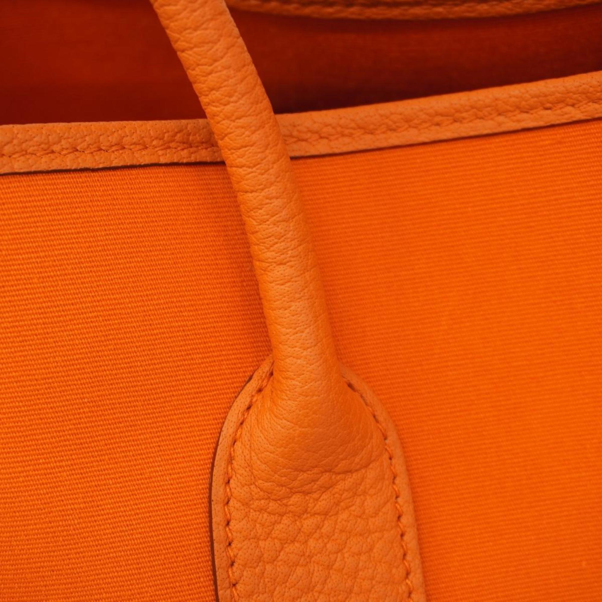 Hermes Tote Bag Garden PM □Q Stamp Toile Officier Orange Women's