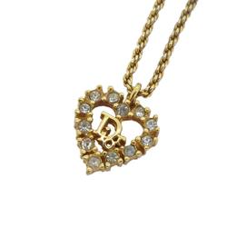 Christian Dior Necklace Heart Motif Rhinestone GP Plated Gold Women's