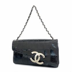 Chanel Shoulder Bag Chocolate Bar Chain Patent Leather Black Women's