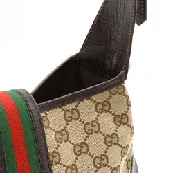 GUCCI Gucci GG Canvas Sherry Line Shoulder Bag Leather Khaki Beige Dark Brown 130779