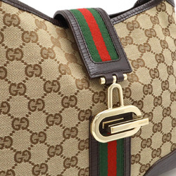 GUCCI Gucci GG Canvas Sherry Line Shoulder Bag Leather Khaki Beige Dark Brown 130779