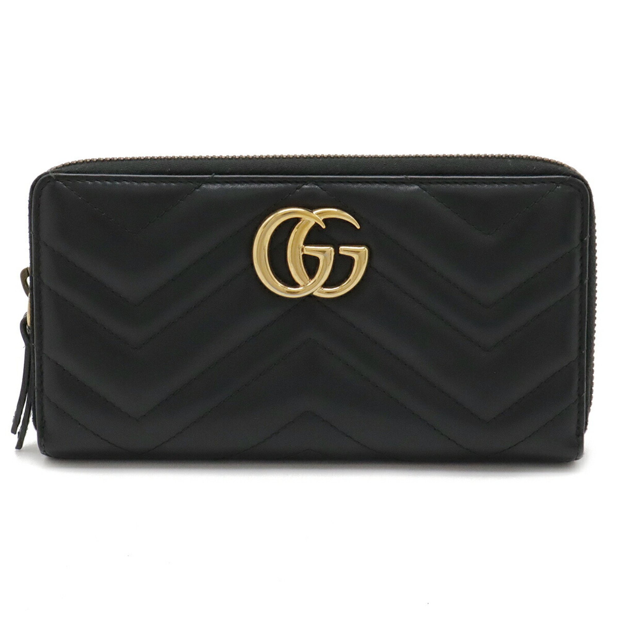 GUCCI GG Marmont Round Long Wallet Quilted Leather Black 443123