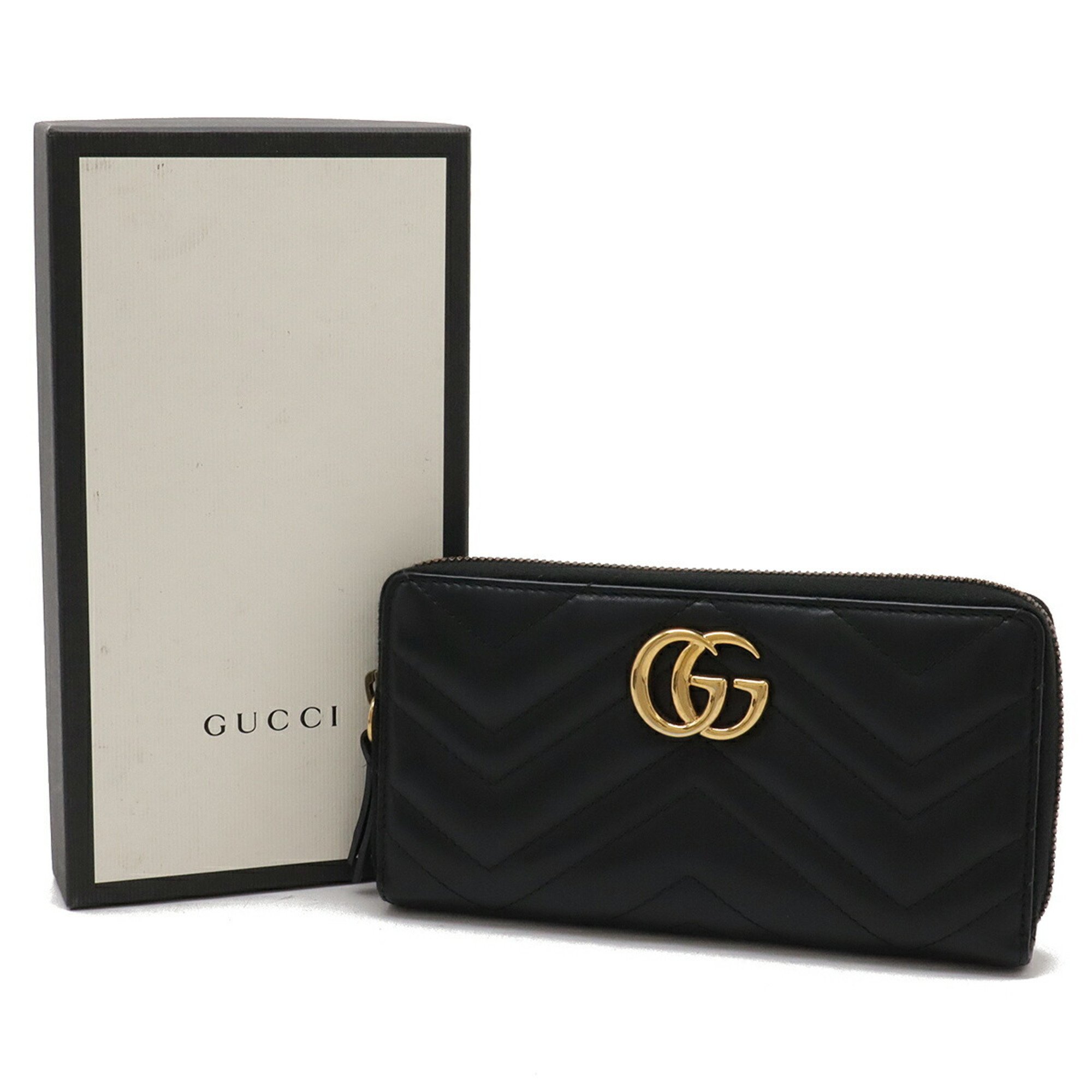 GUCCI GG Marmont Round Long Wallet Quilted Leather Black 443123