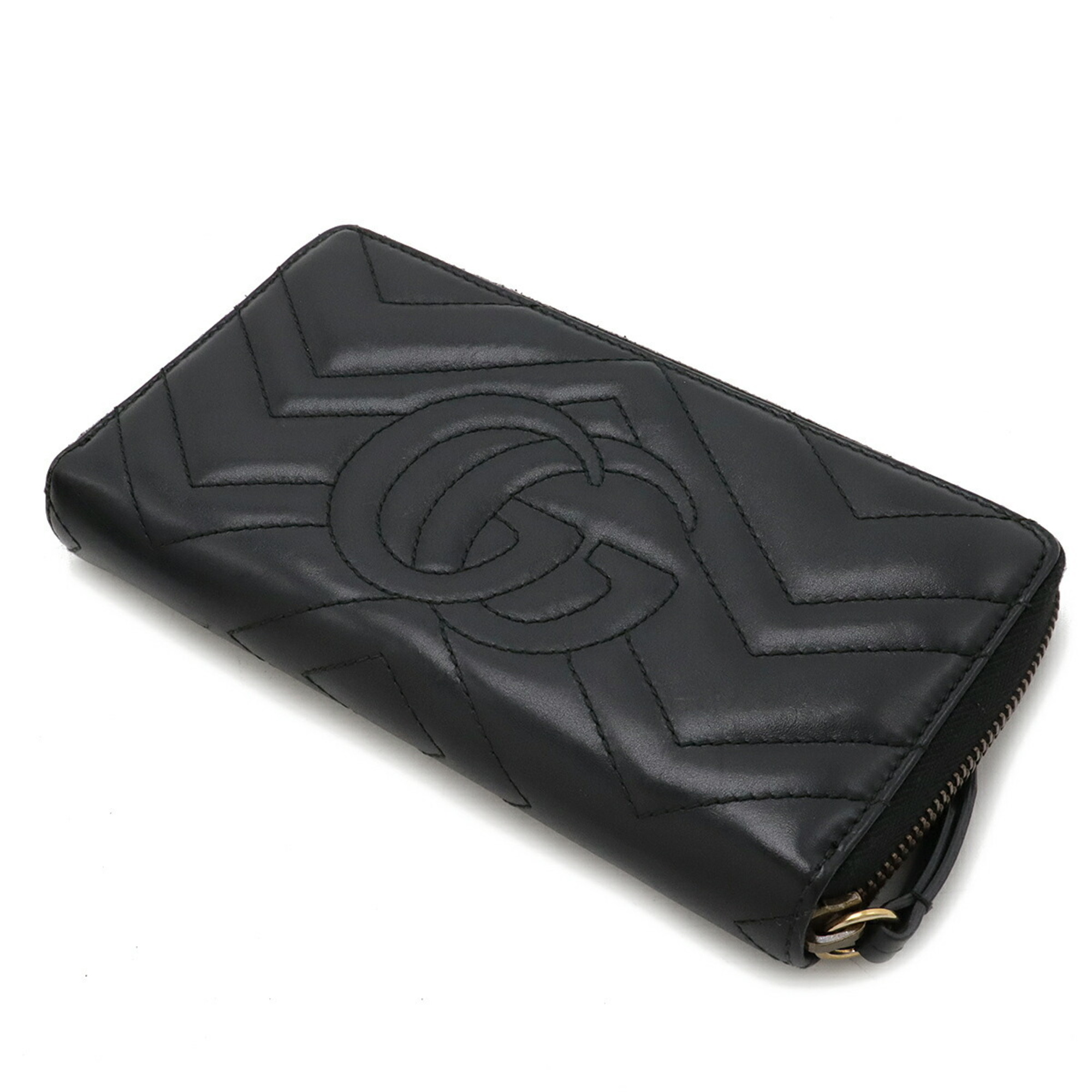 GUCCI GG Marmont Round Long Wallet Quilted Leather Black 443123