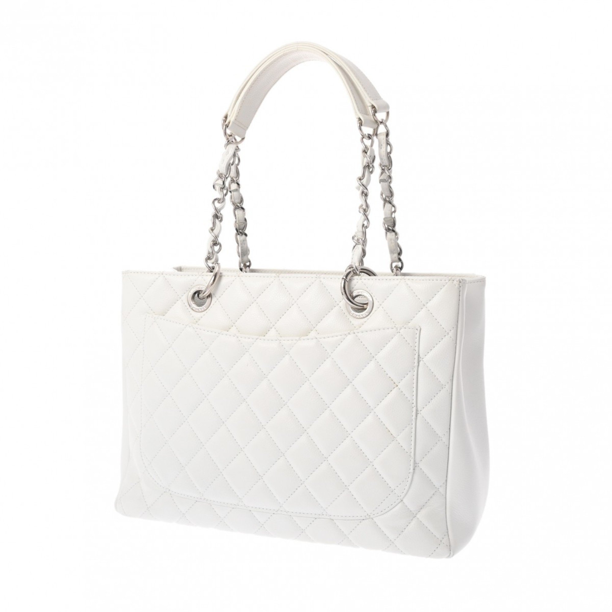 CHANEL Chanel Matelasse GST Grand Tote White A50995 Women's Caviar Skin Bag