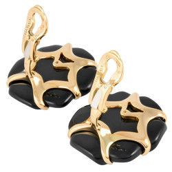 CHANEL Camellia Earrings, K18YG, Black Chalcedony, Women's