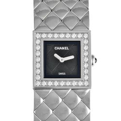 CHANEL H0489 Matelasse Bangle Watch Quartz Black Dial Diamond Bezel Stainless Steel Women's