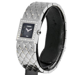 CHANEL H0489 Matelasse Bangle Watch Quartz Black Dial Diamond Bezel Stainless Steel Women's