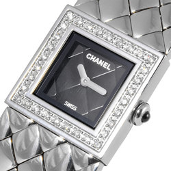 CHANEL H0489 Matelasse Bangle Watch Quartz Black Dial Diamond Bezel Stainless Steel Women's