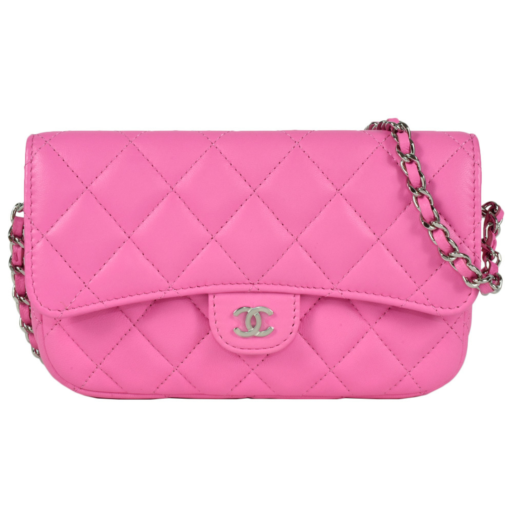 CHANEL Matelasse Phone Case Chain Wallet Shoulder Bag Lambskin Pink Coco Mark 3