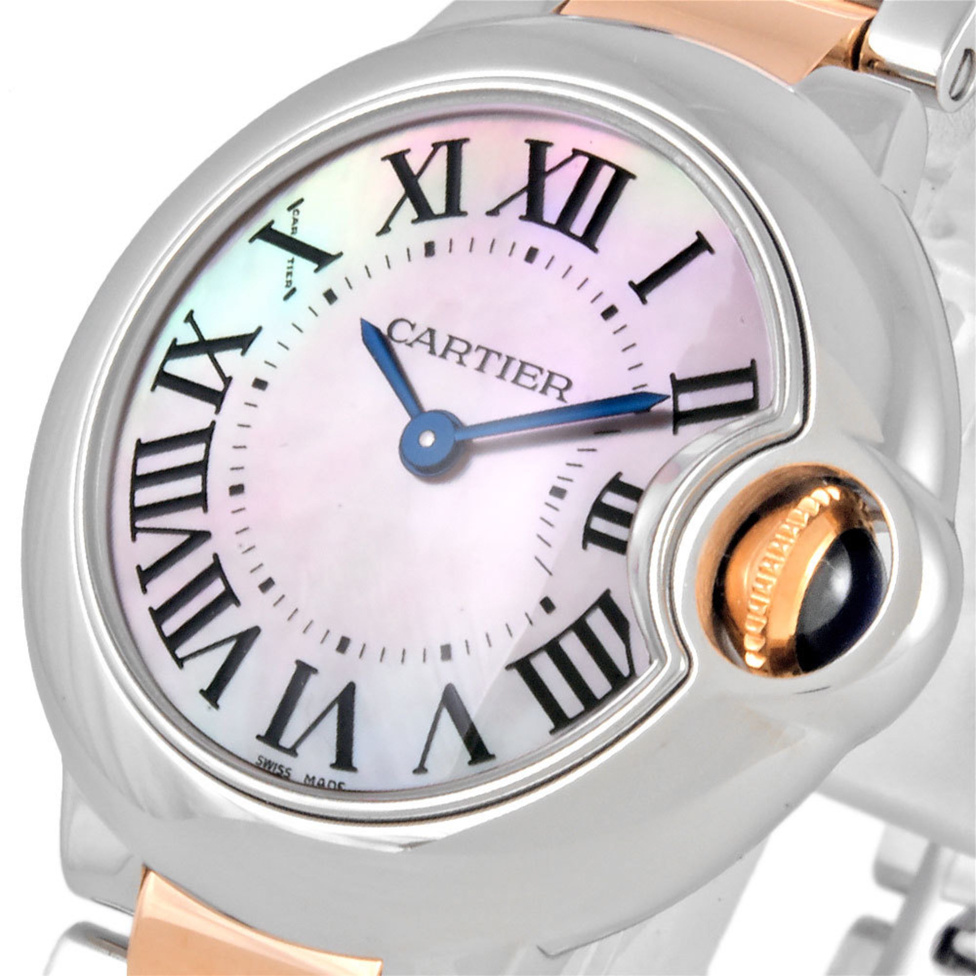 Cartier W6920034 Ballon Bleu SM 28mm Watch Quartz Pink Shell Dial K18PG x SS