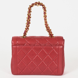 CHANEL Matelasse Chain Handbag Lambskin Red No. 3 Coco Mark Single Flap