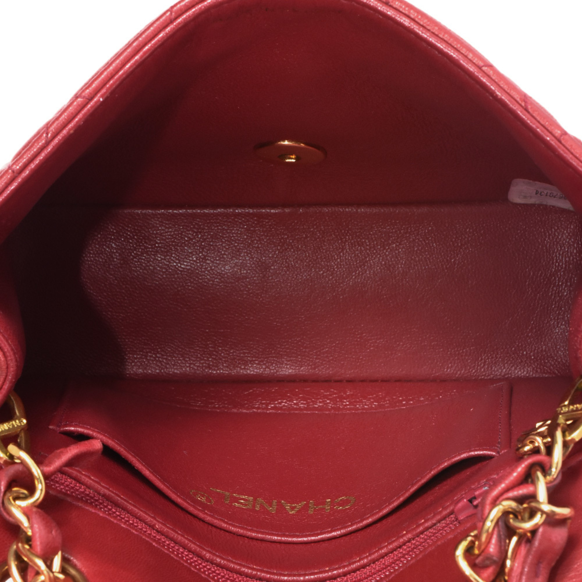 CHANEL Matelasse Chain Handbag Lambskin Red No. 3 Coco Mark Single Flap