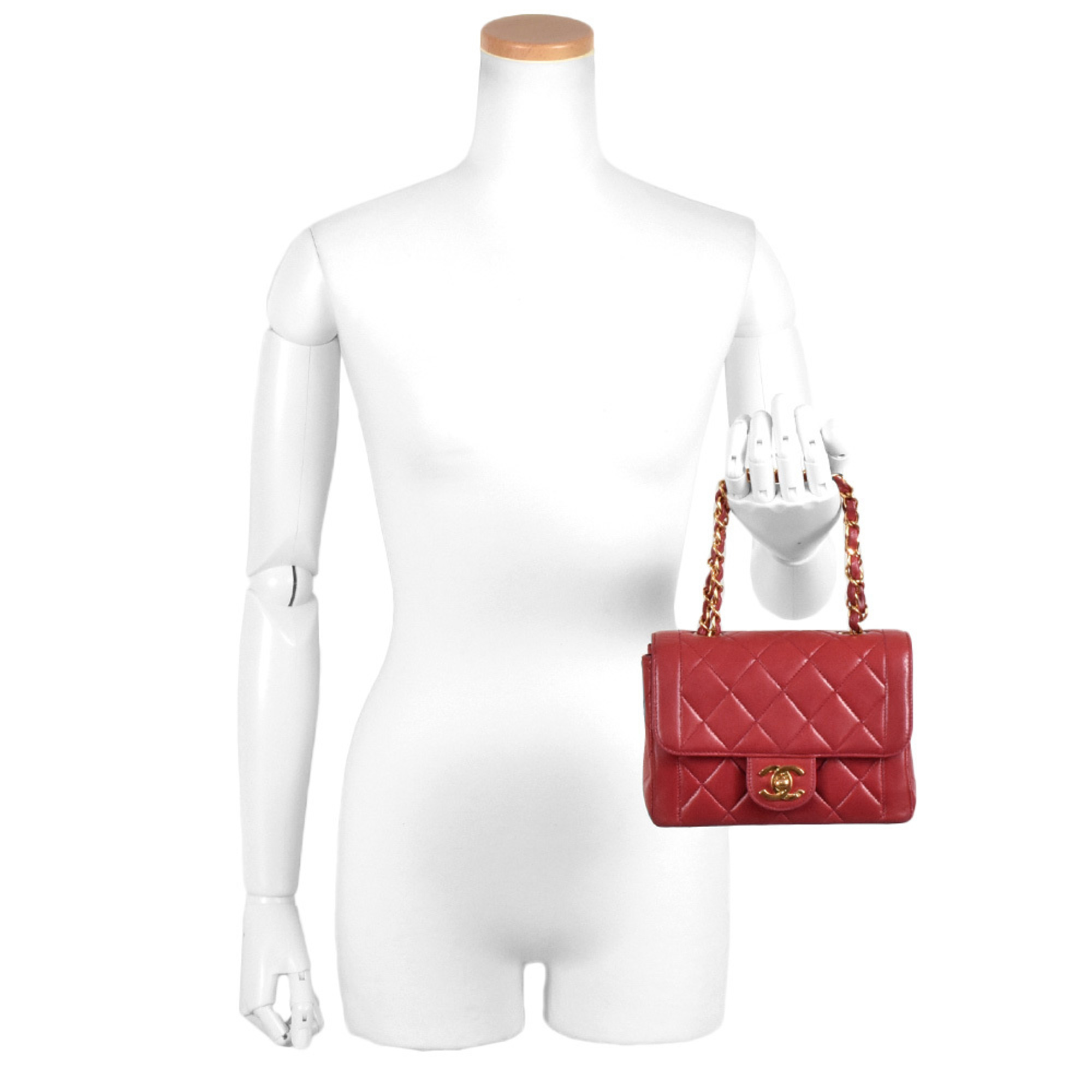 CHANEL Matelasse Chain Handbag Lambskin Red No. 3 Coco Mark Single Flap