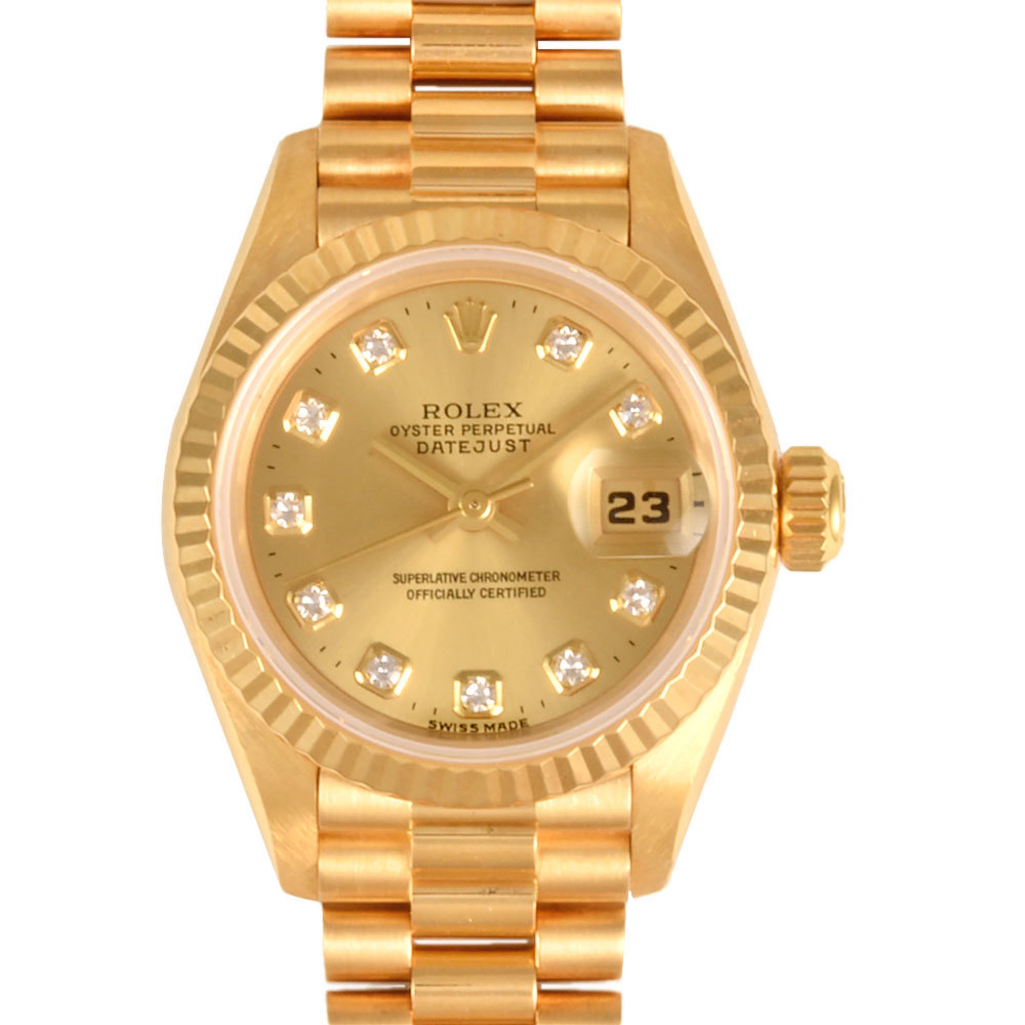 Rolex ROLEX 69178G Datejust 10P Diamond T Series (manufactured in 1996) Automatic Wristwatch Champagne Dial K18 Solid Gold Ladies