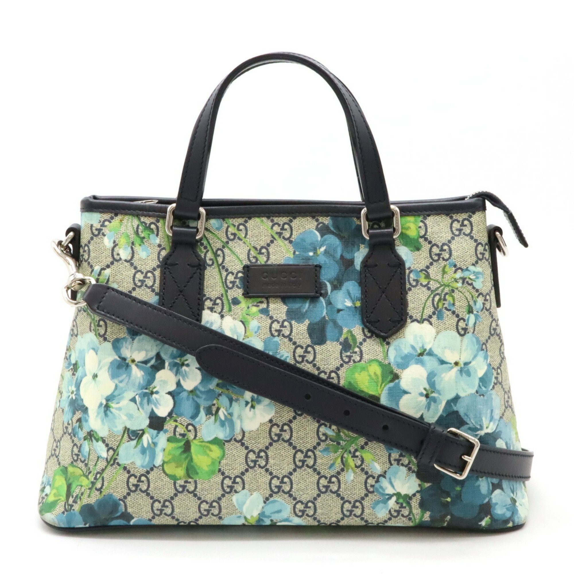 GUCCI GG Blooms handbag, tote bag, shoulder PVC, leather, beige, blue, 429019