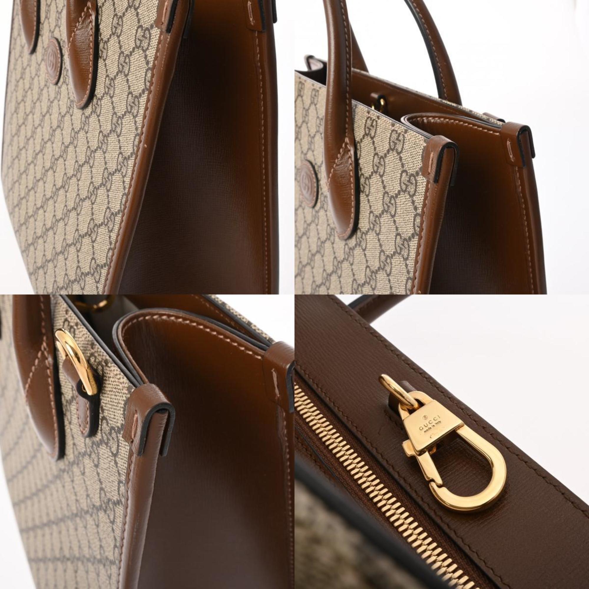 GUCCI GG Supreme Small Tote Beige/Brown Women's PVC Leather Bag