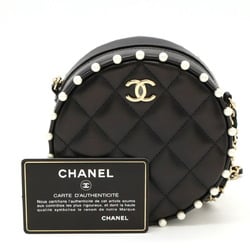 CHANEL Coco Mark Round Chain Shoulder Bag Faux Pearl Leather Black