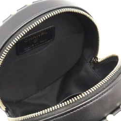 CHANEL Coco Mark Round Chain Shoulder Bag Faux Pearl Leather Black