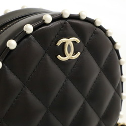 CHANEL Coco Mark Round Chain Shoulder Bag Faux Pearl Leather Black