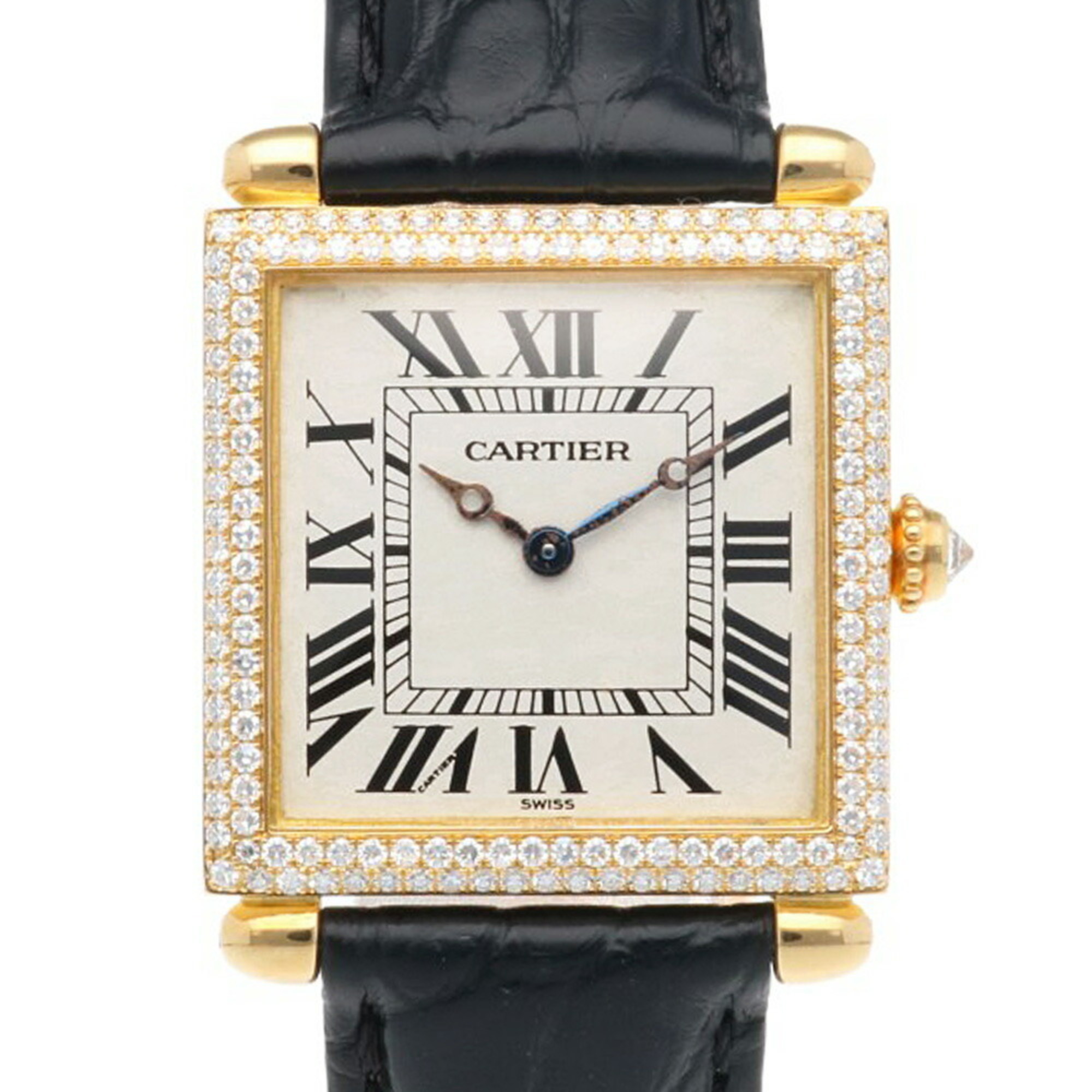 Cartier Tank Obbe Wristwatch 18K 1630 Quartz Unisex CARTIER Diamond Bezel Manufacturer Overhauled