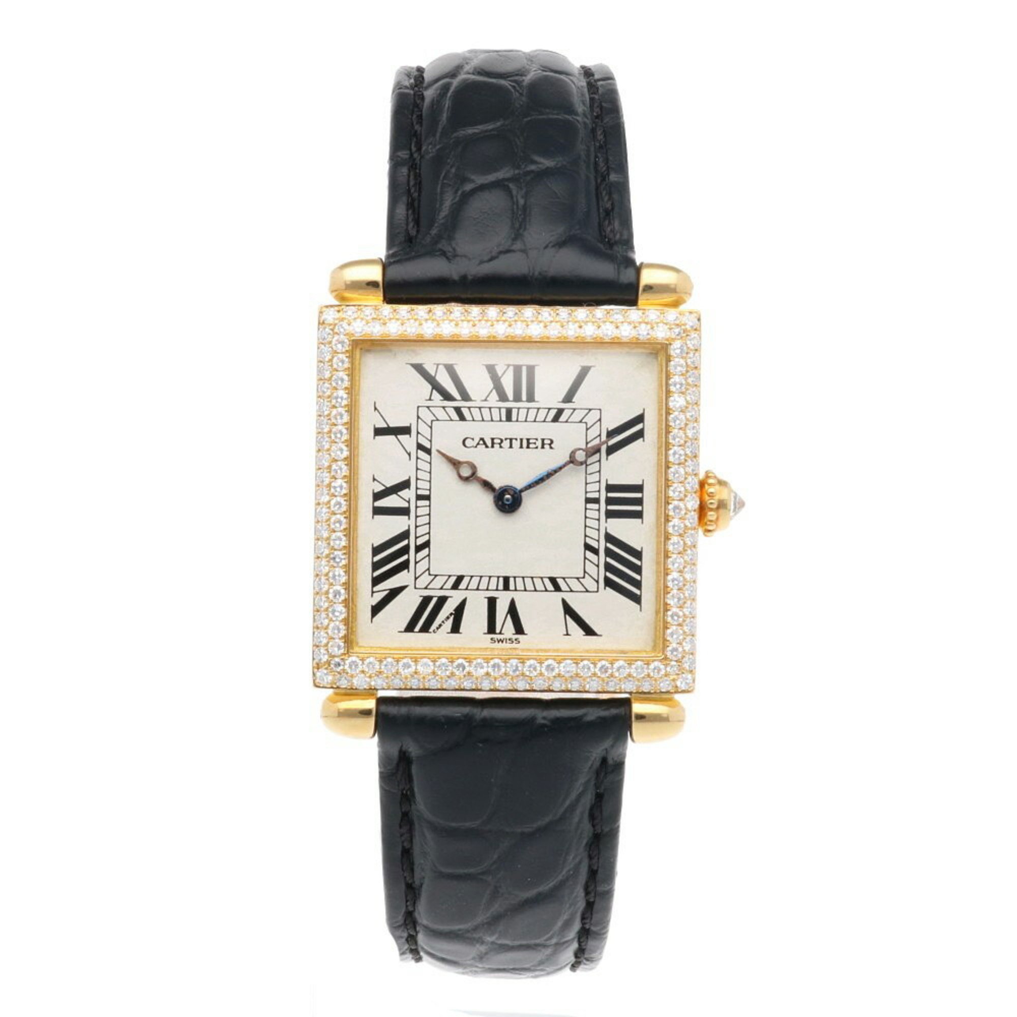 Cartier Tank Obbe Wristwatch 18K 1630 Quartz Unisex CARTIER Diamond Bezel Manufacturer Overhauled