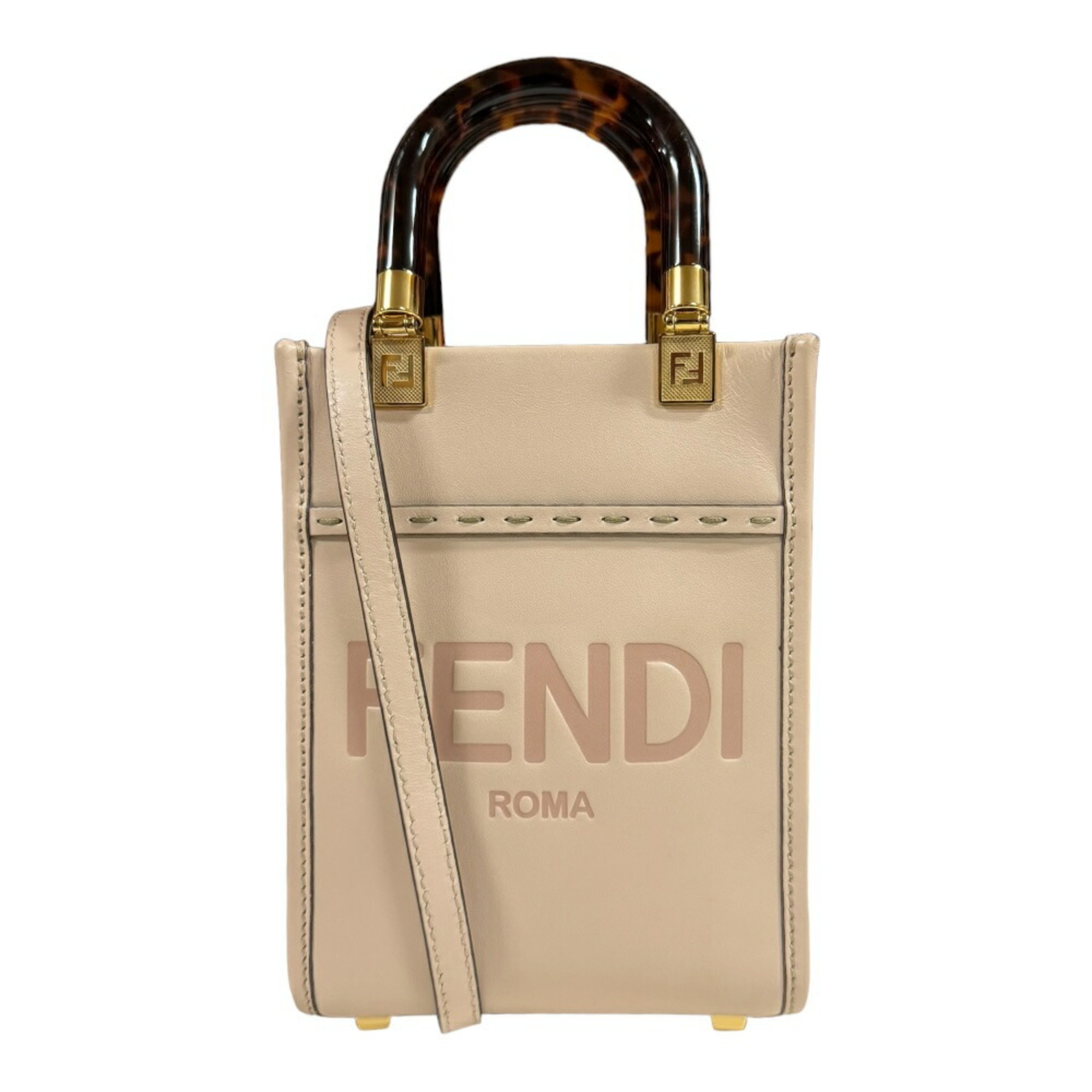 FENDI Sunshine Shopper Shoulder Bag Leather 8BS051 ABVL Beige Women's