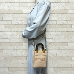 FENDI Sunshine Shopper Shoulder Bag Leather 8BS051 ABVL Beige Women's