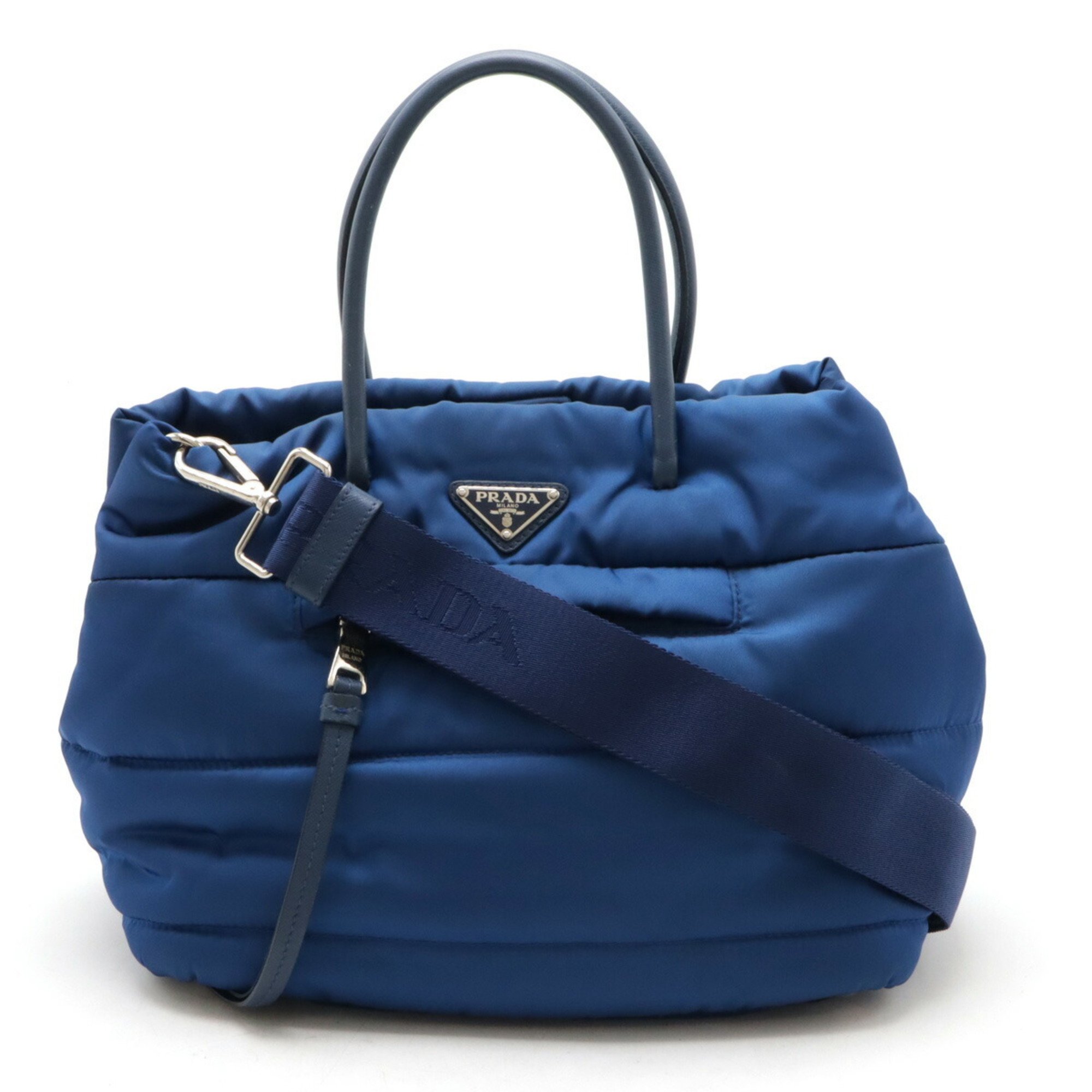 PRADA Bomber handbag, tote bag, shoulder nylon, leather, blue, BN2771