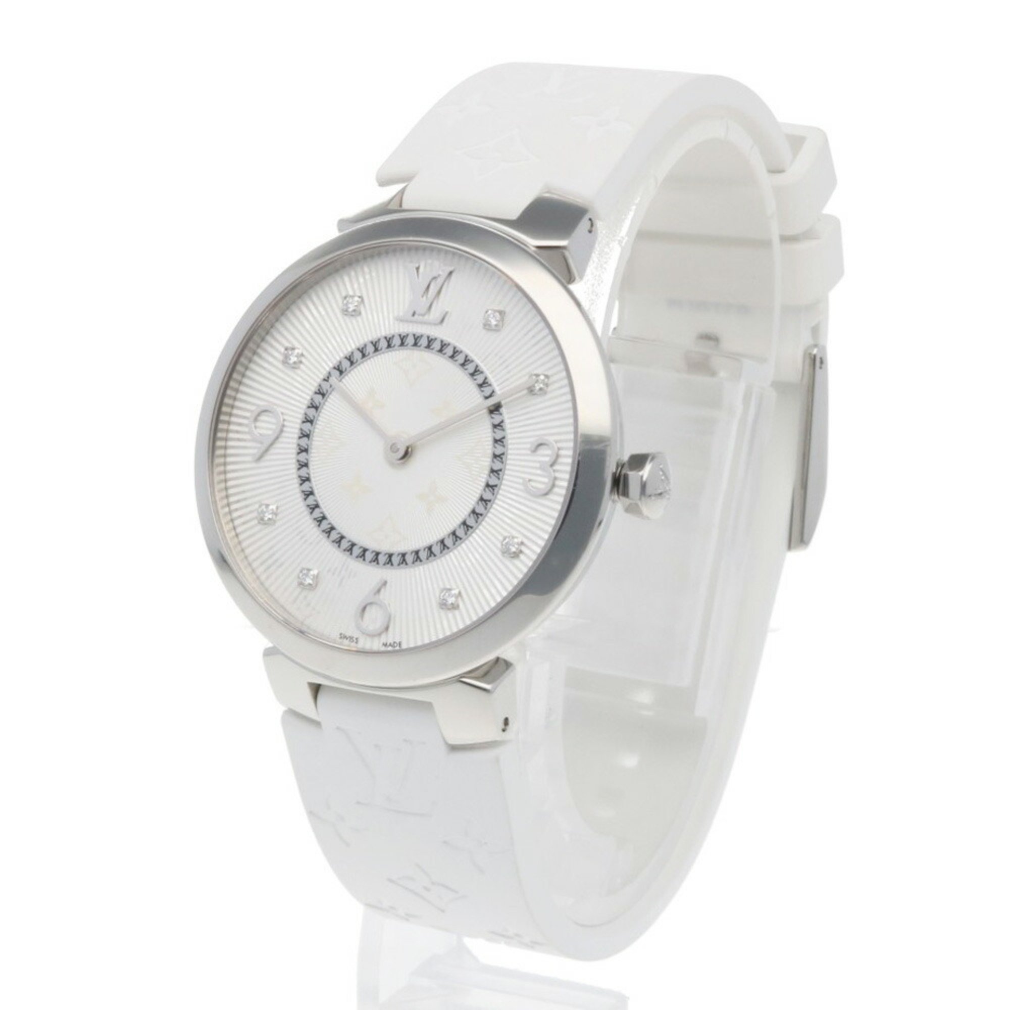 Louis Vuitton Tambour Monogram Watch, Stainless Steel Q13MJ Quartz Unisex LOUIS VUITTON 8P Diamond