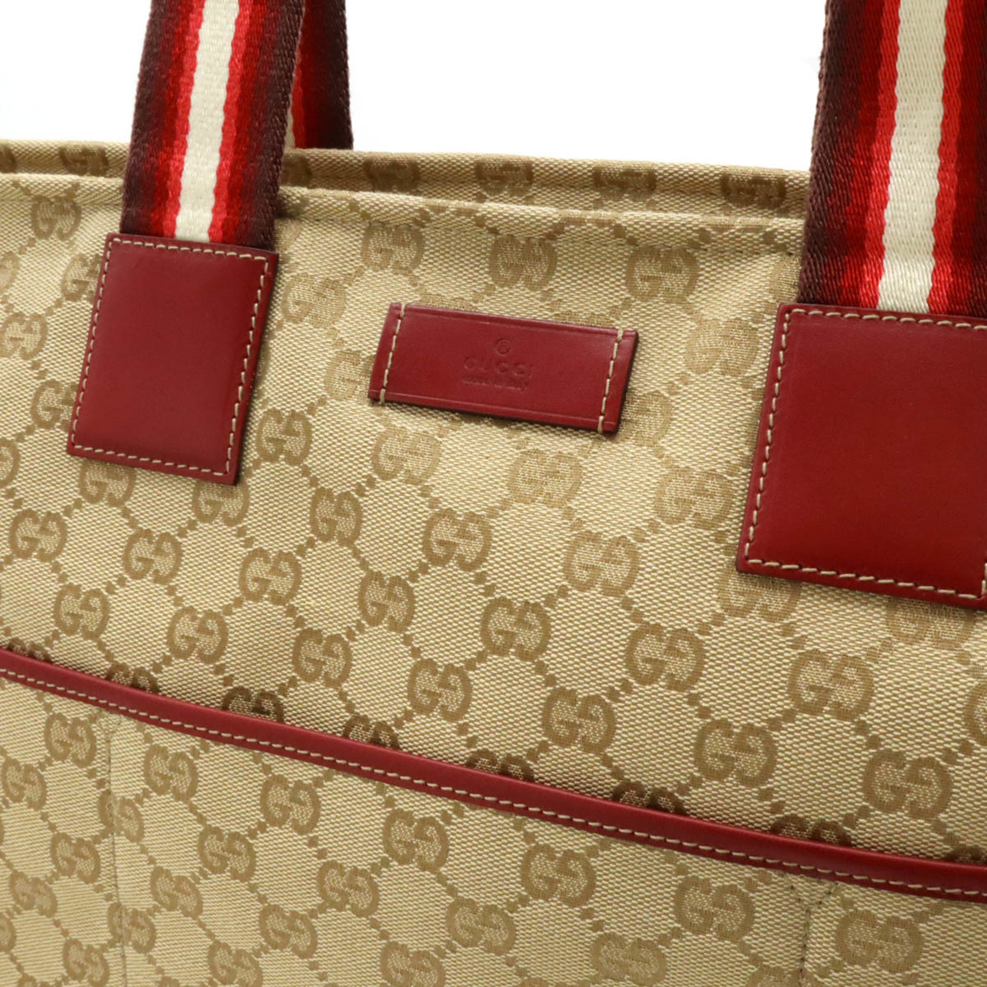 GUCCI GG Canvas Leather Mother's Bag Tote Large Shoulder Khaki Beige Red 155524