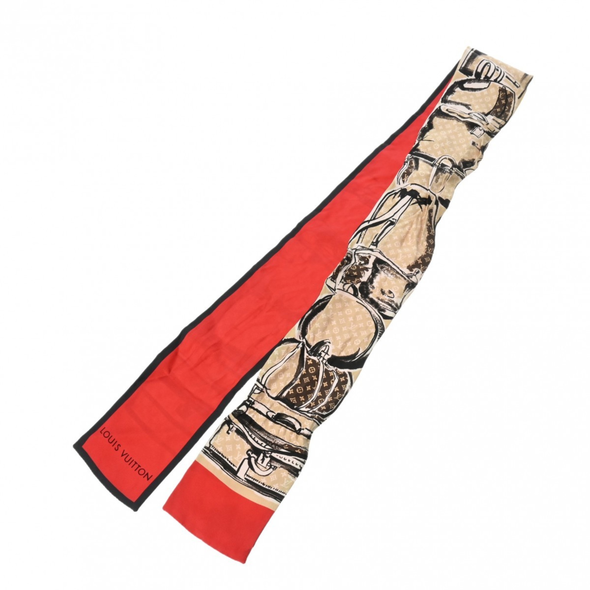 LOUIS VUITTON Louis Vuitton Bandeau Trunk Beige/Red Women's 100% Silk Scarf Muffler