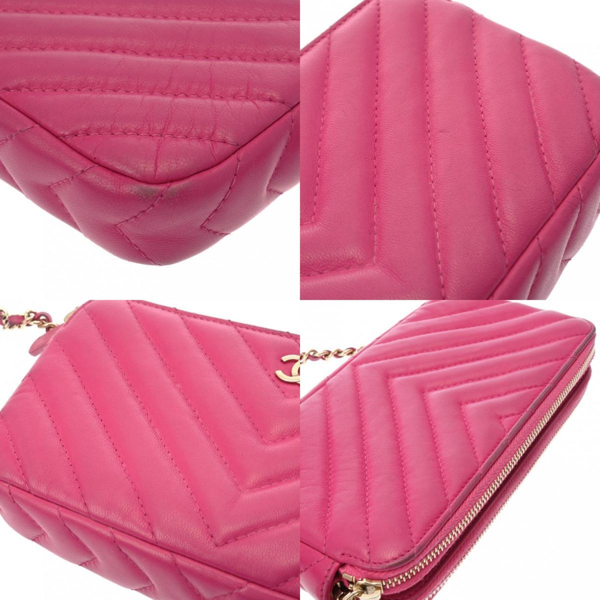 CHANEL Chanel Matelasse V-Stitch Chain Shoulder Pink Women's Lambskin Bag