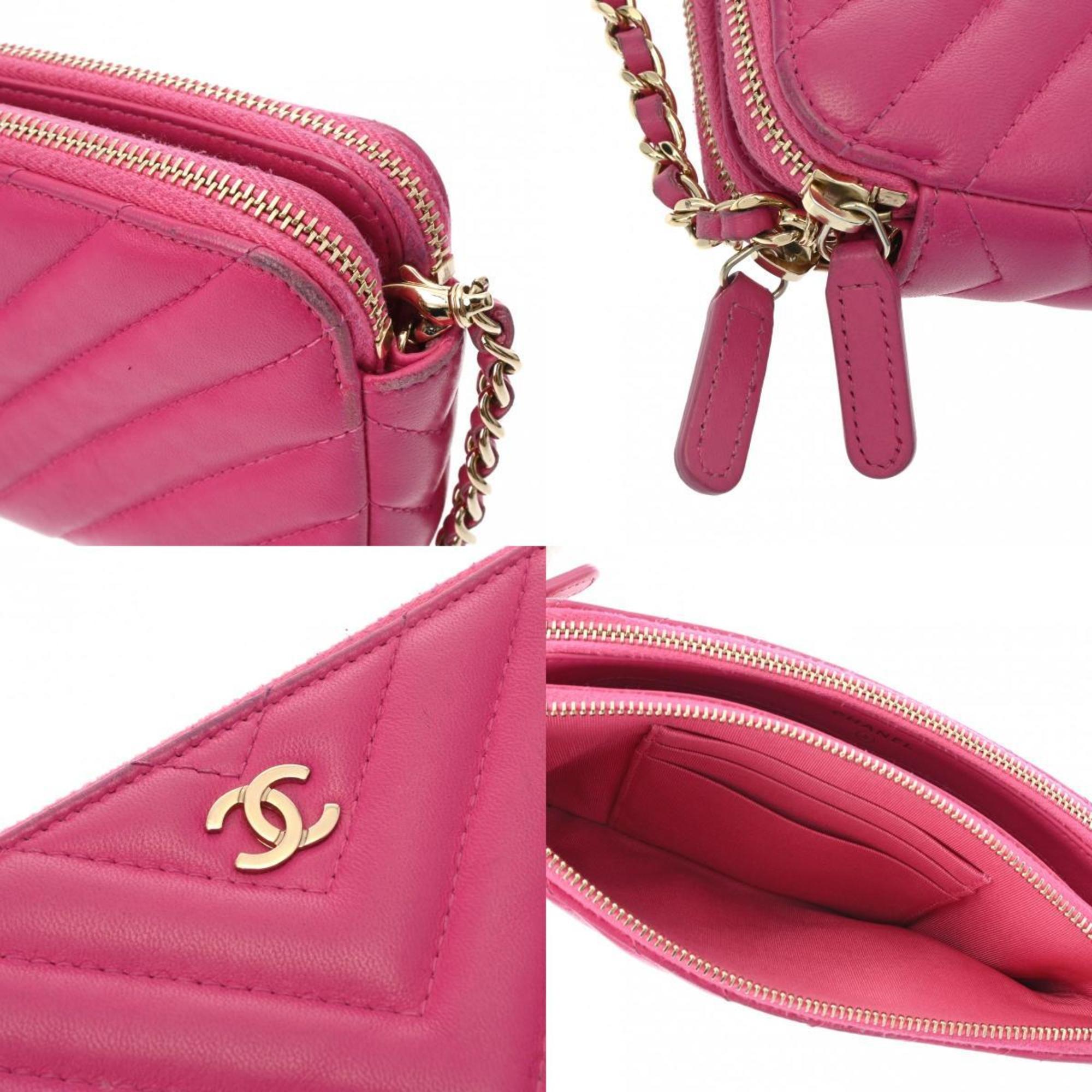 CHANEL Chanel Matelasse V-Stitch Chain Shoulder Pink Women's Lambskin Bag