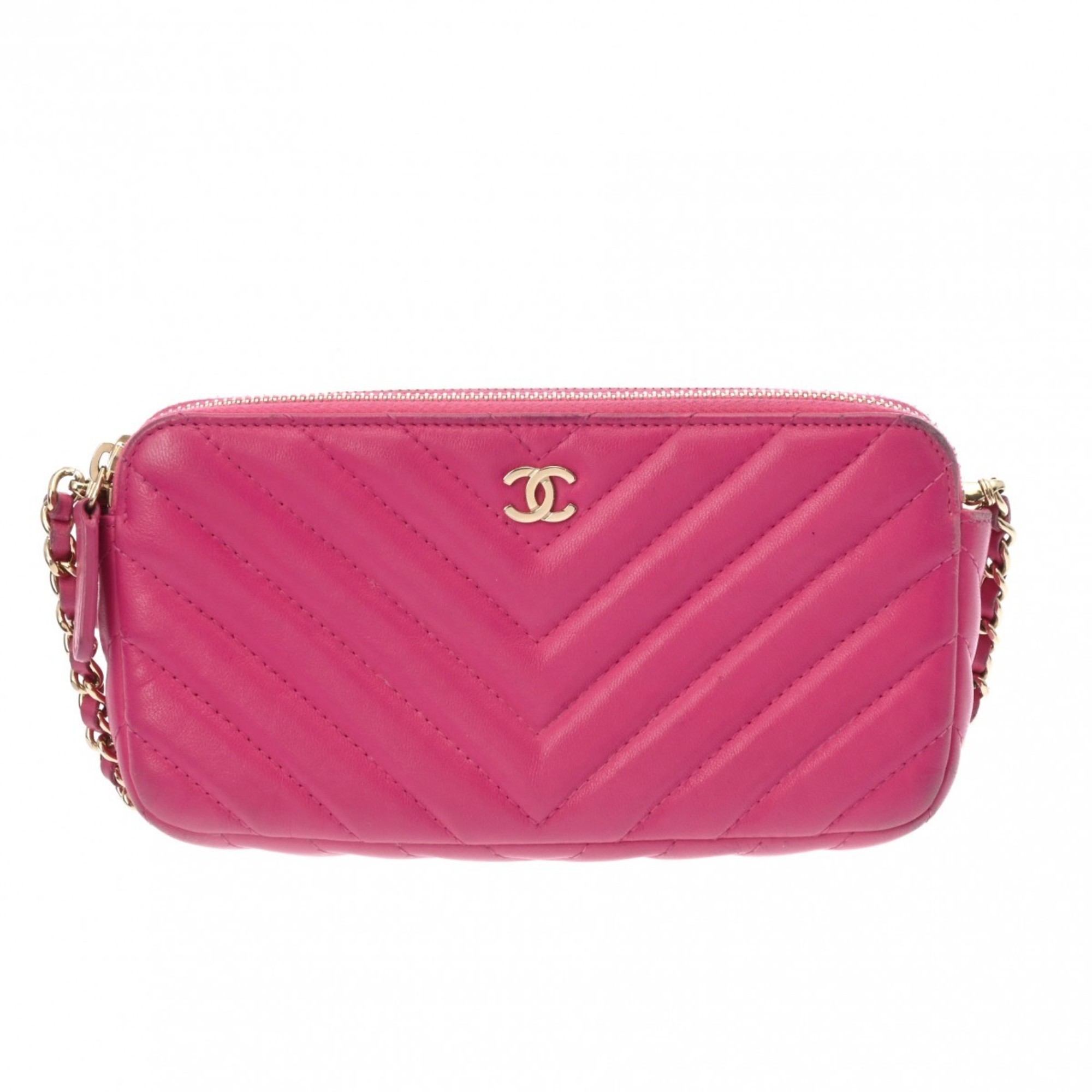 CHANEL Chanel Matelasse V-Stitch Chain Shoulder Pink Women's Lambskin Bag