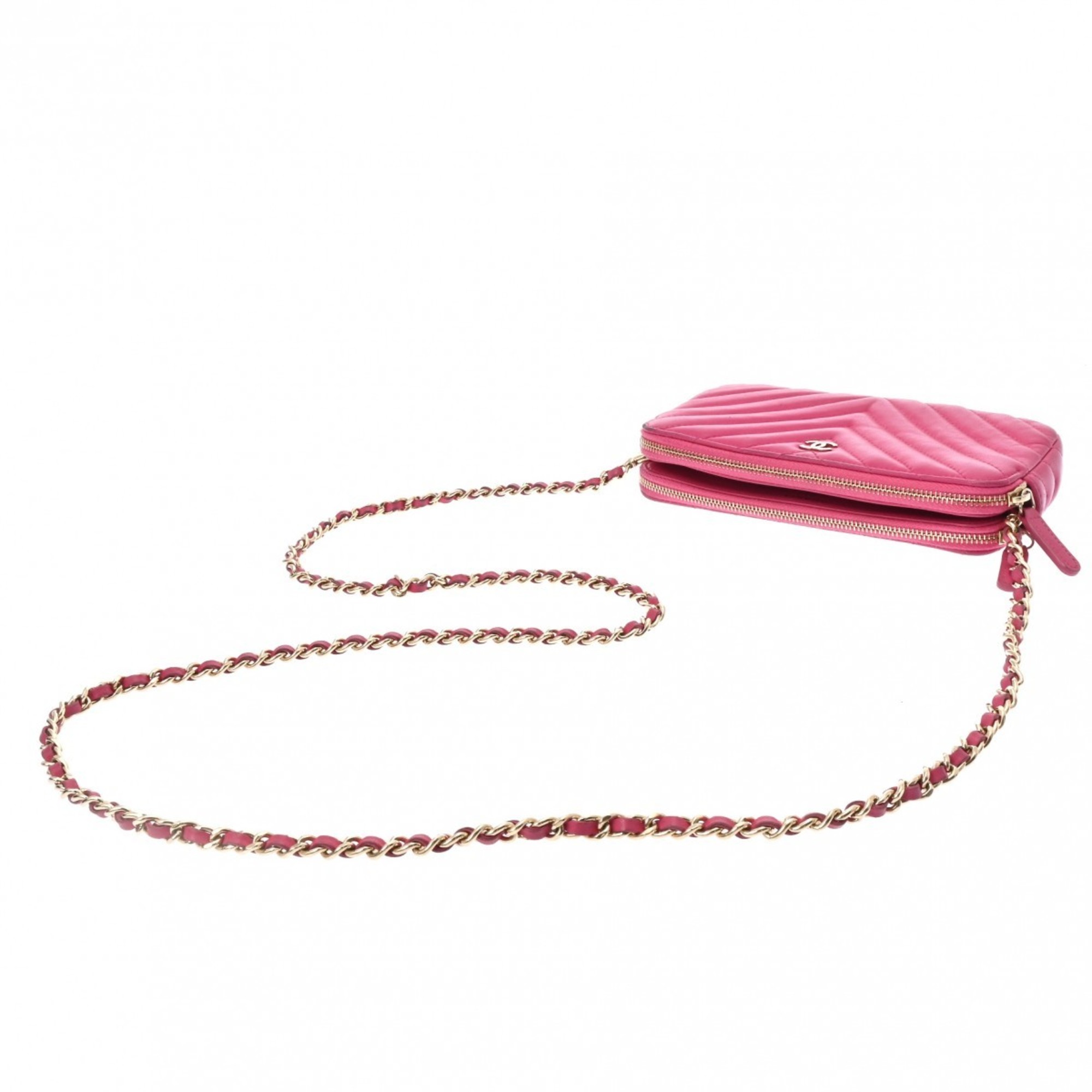 CHANEL Chanel Matelasse V-Stitch Chain Shoulder Pink Women's Lambskin Bag