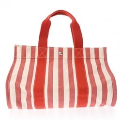 HERMES Cannes PM Red and White Unisex Canvas Handbag