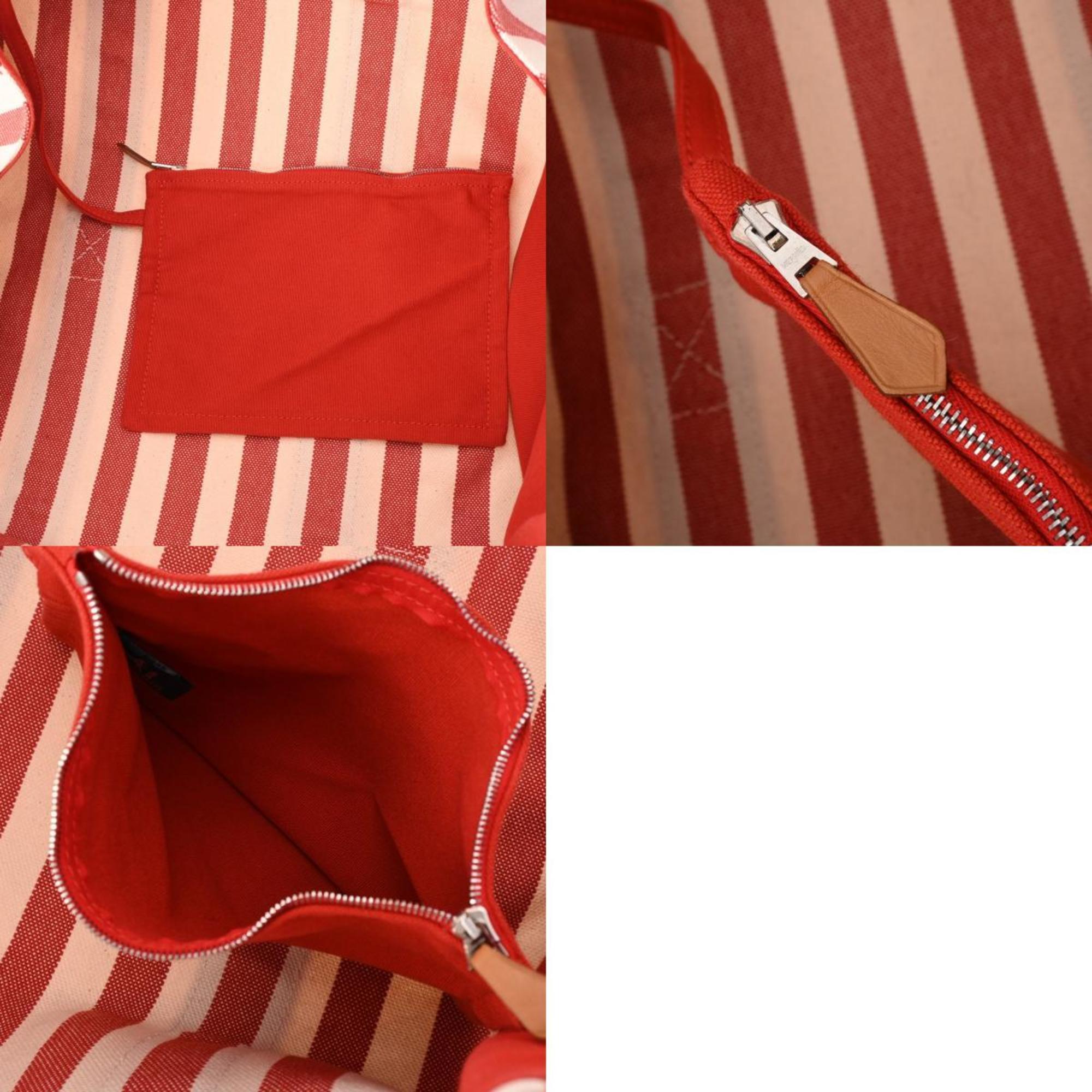 HERMES Cannes PM Red and White Unisex Canvas Handbag