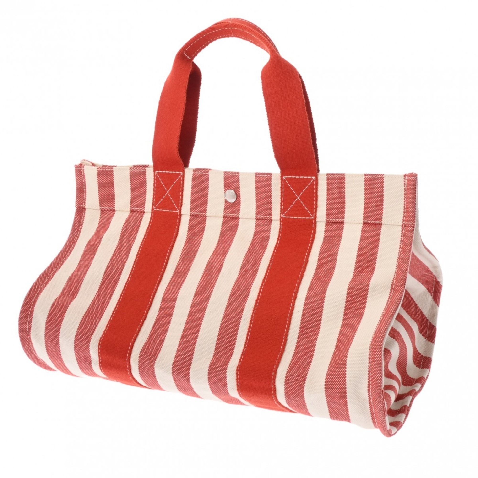 HERMES Cannes PM Red and White Unisex Canvas Handbag