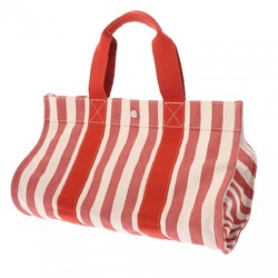 HERMES Cannes PM Red and White Unisex Canvas Handbag