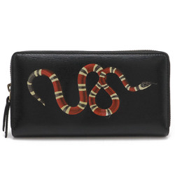 GUCCI Gucci Zip Around Wallet Round Long Snake Coated Leather Black Red 451273