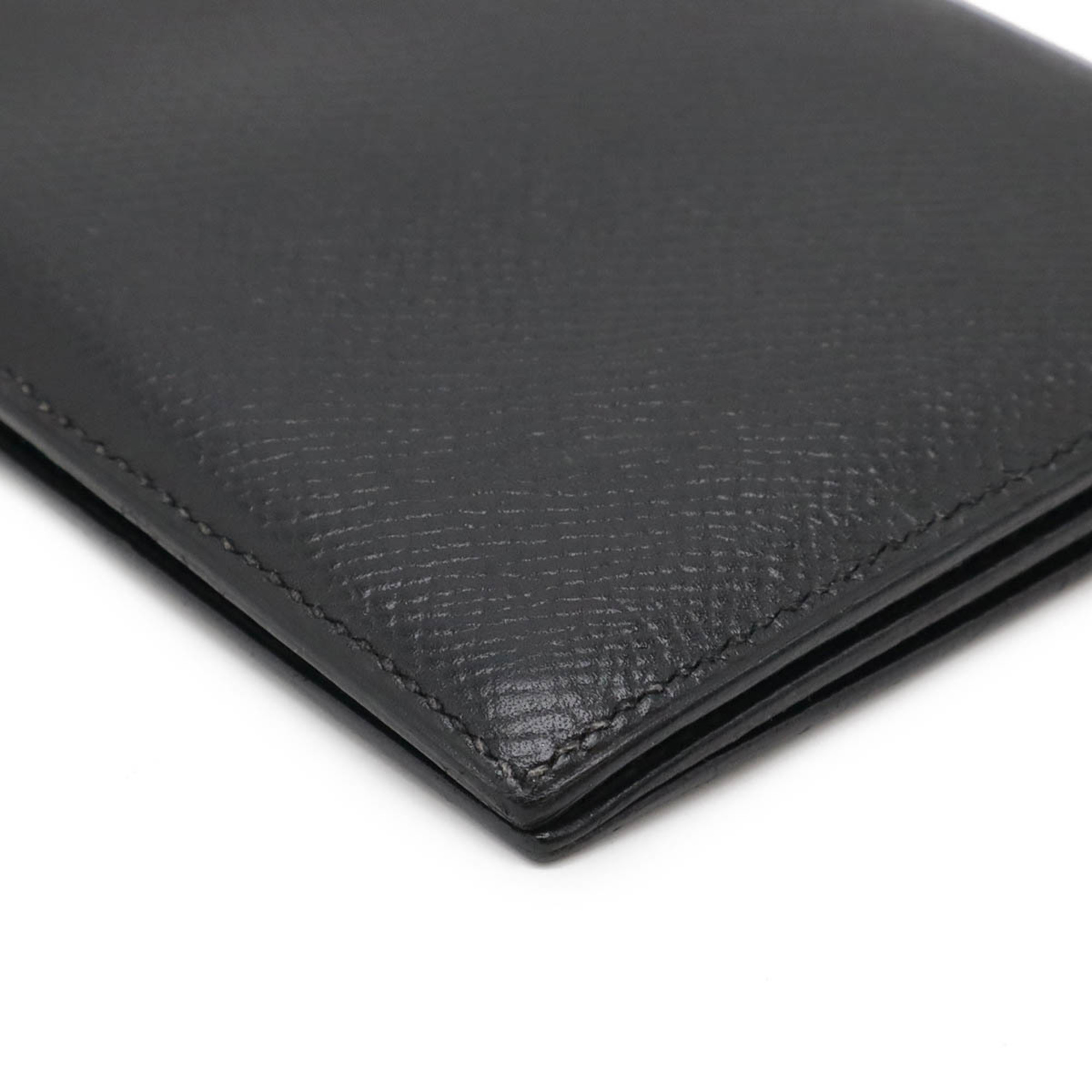 HERMES Osaka Long Billfold Bi-Fold Wallet Cushvel Leather Black