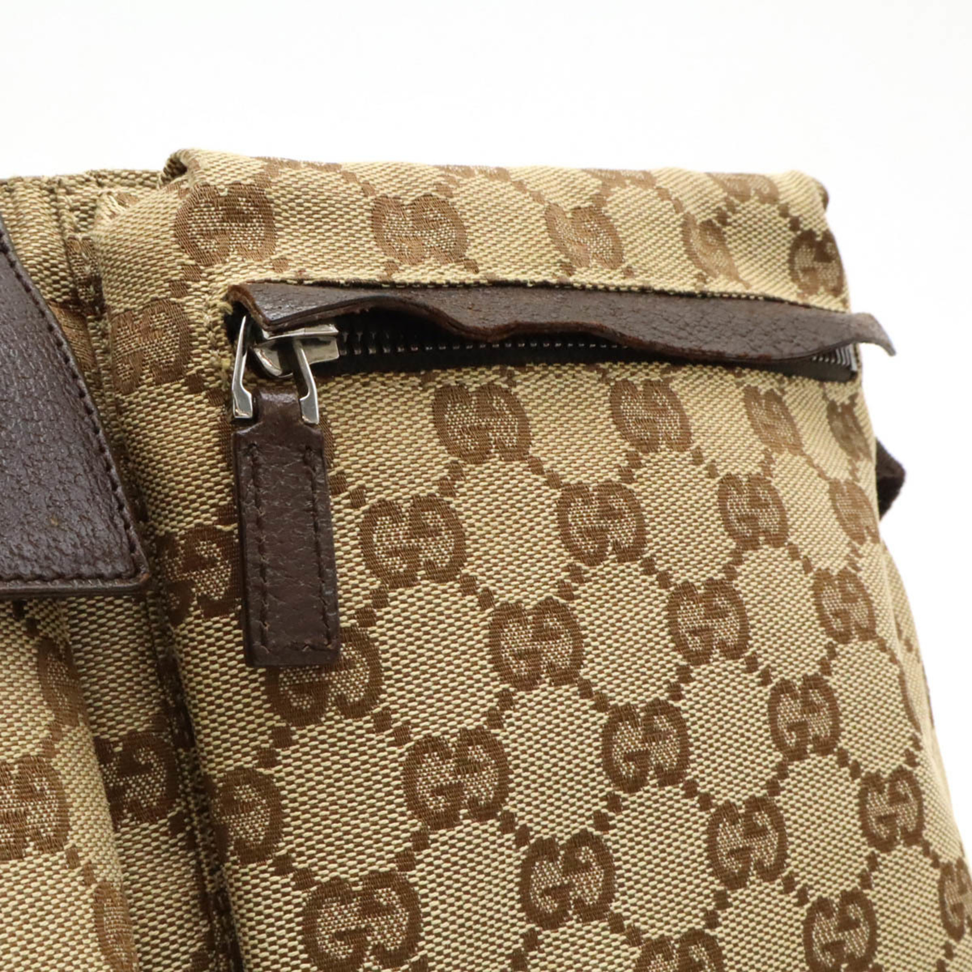 GUCCI GG canvas body bag, waist pouch, hip leather, khaki beige, dark brown, brown 28566