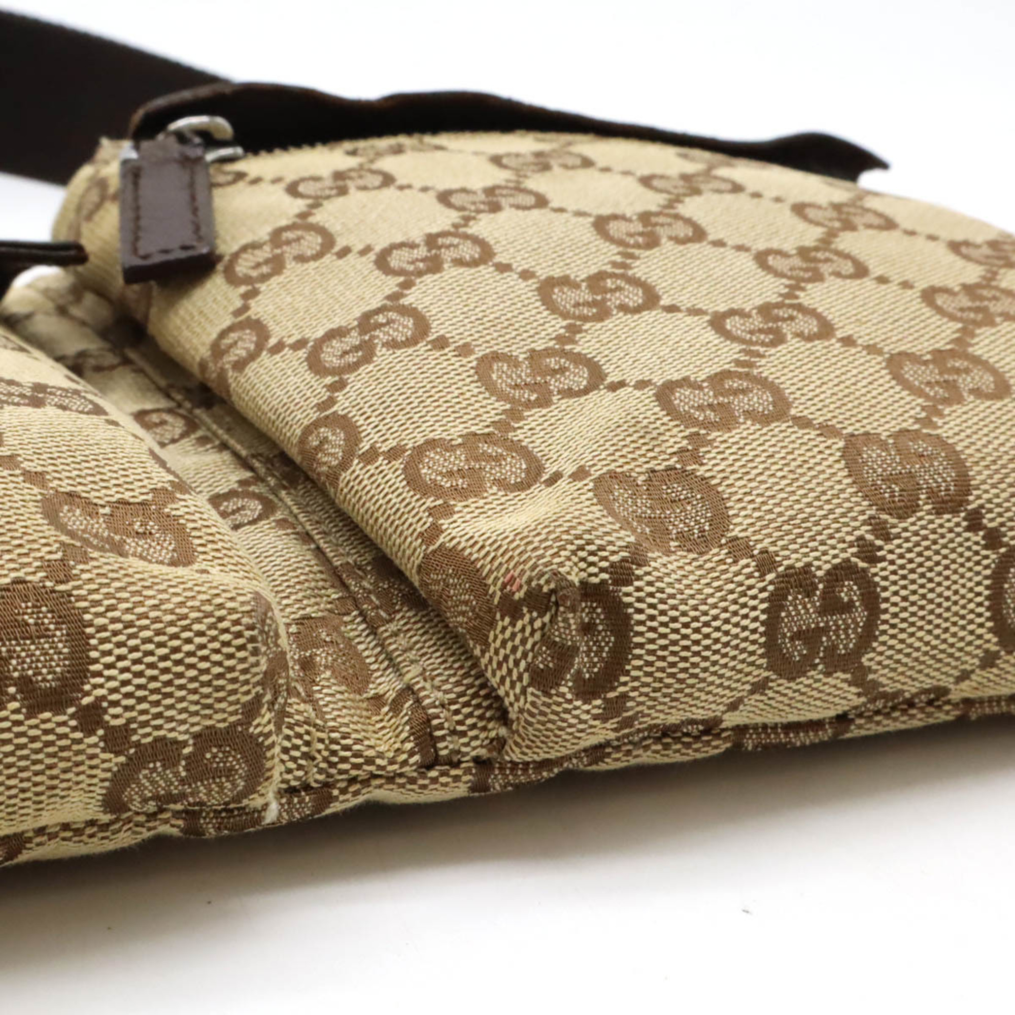 GUCCI GG canvas body bag, waist pouch, hip leather, khaki beige, dark brown, brown 28566