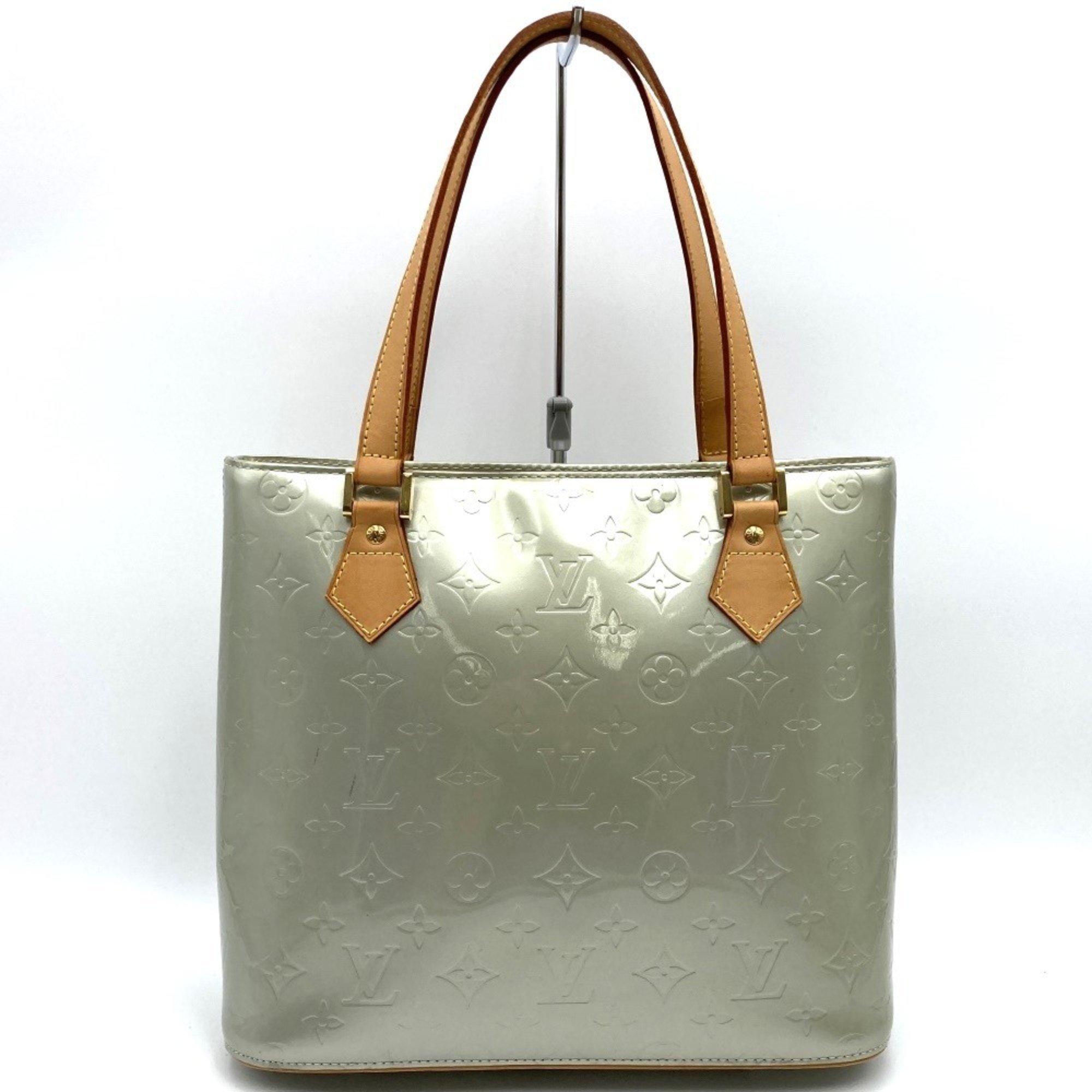 LOUIS VUITTON M91053 Houston Handbag Monogram Vernis Enamel Silver Gray Green Women's